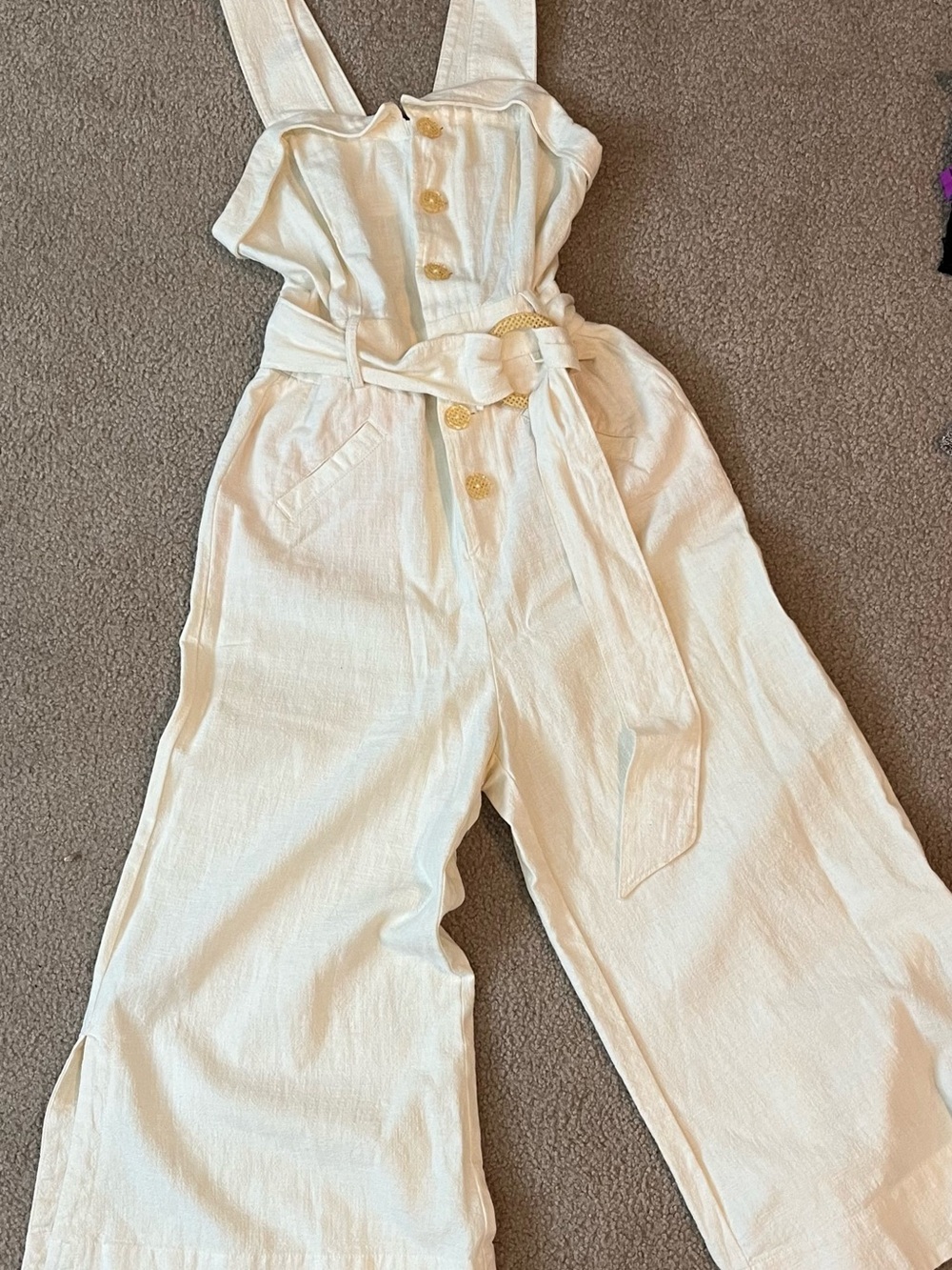Anthropologie Women's Cream Wide-Leg Jumpsuit with Belt